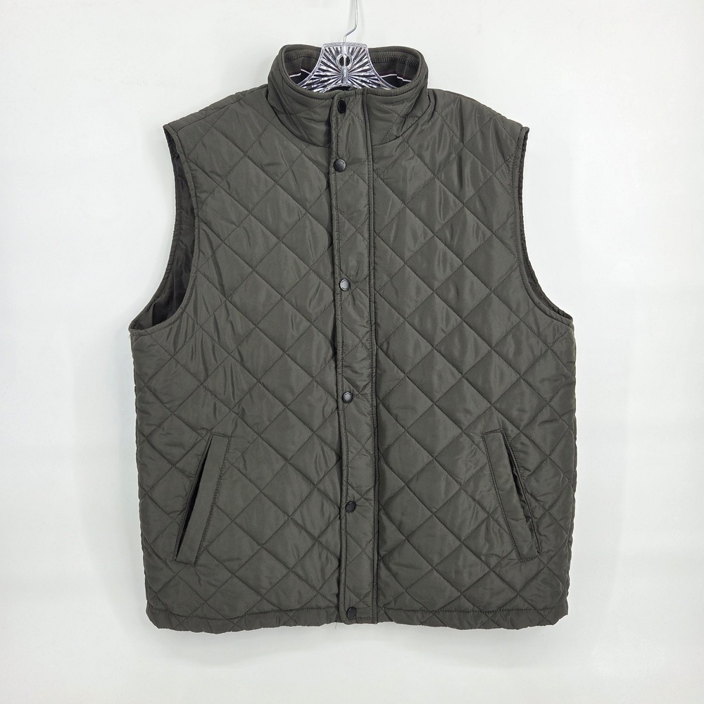 Tahari Quilted Puffer Vest XL Green Snap Front Gorpcore Utility Outdoor Classic